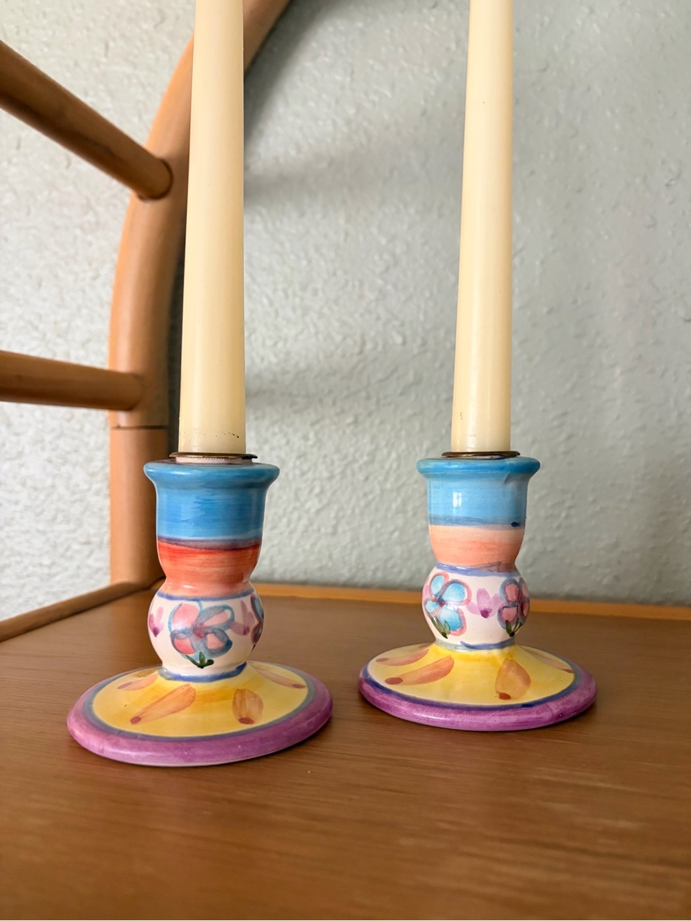 Vintage Ceramic Hand Painted Candle Holders